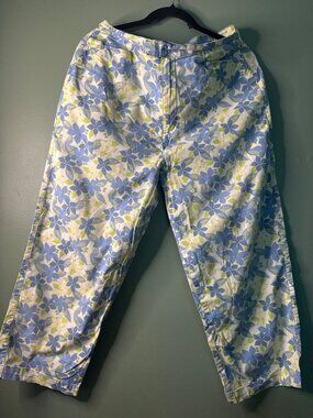 Cherokee Women’s Size 14 Stretch Capri Pants Tropical Floral Coastal Summer